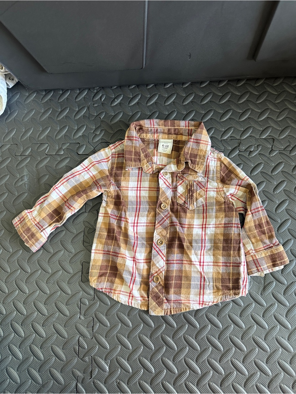 Old Navy Brown and Red Plaid Button-Down Shirt for Kids